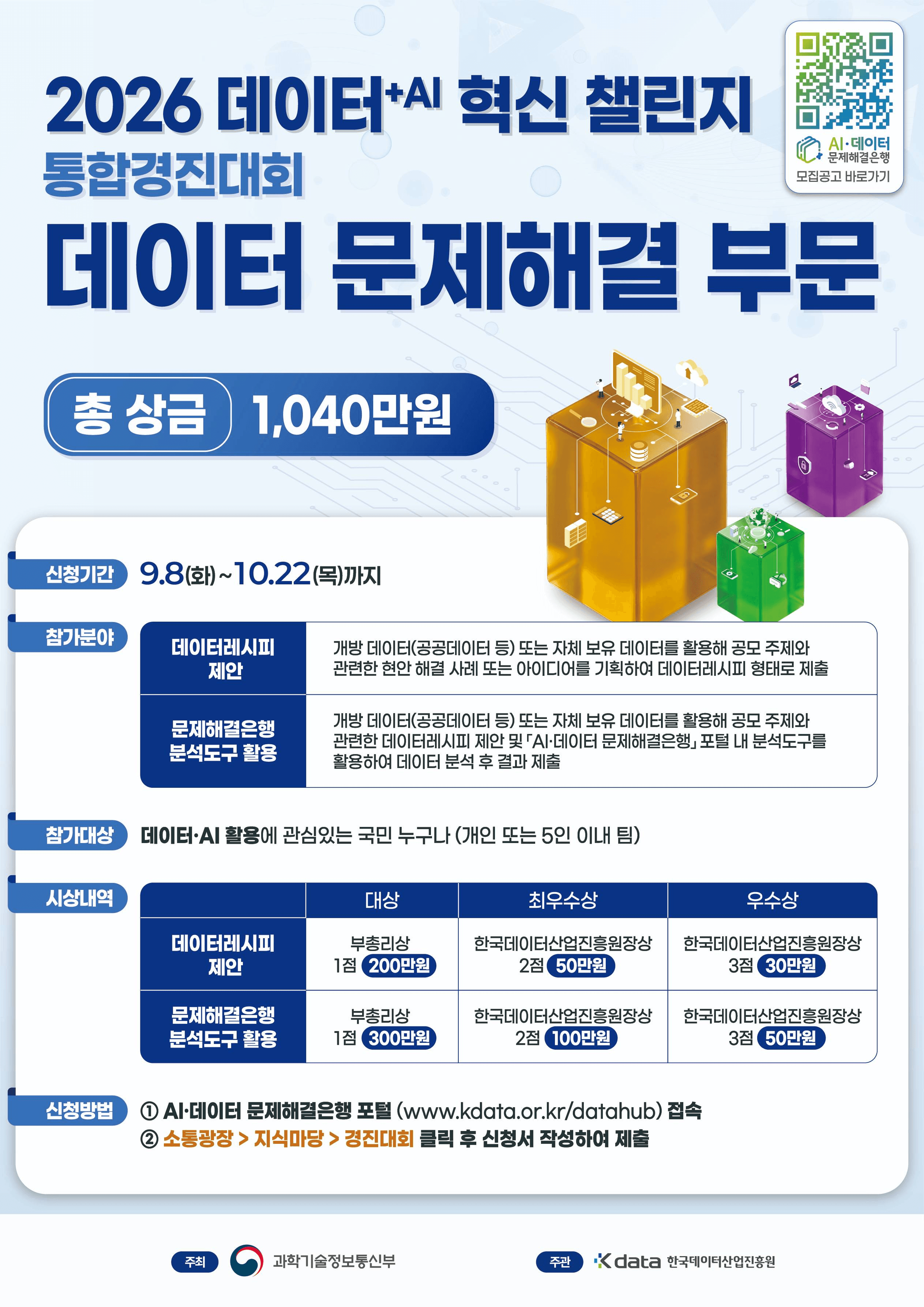 2026 데이터·AI 혁신 챌린지 통합경진대회 데이터 문제해결 부문 참가자 모집